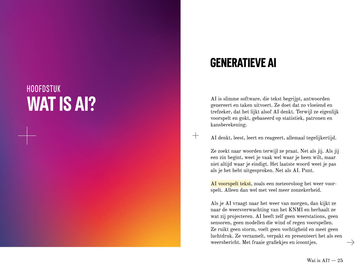 Hoofdstukopening Wat is AI? naast de pagina over generatieve AI, pagina 24 en 25.